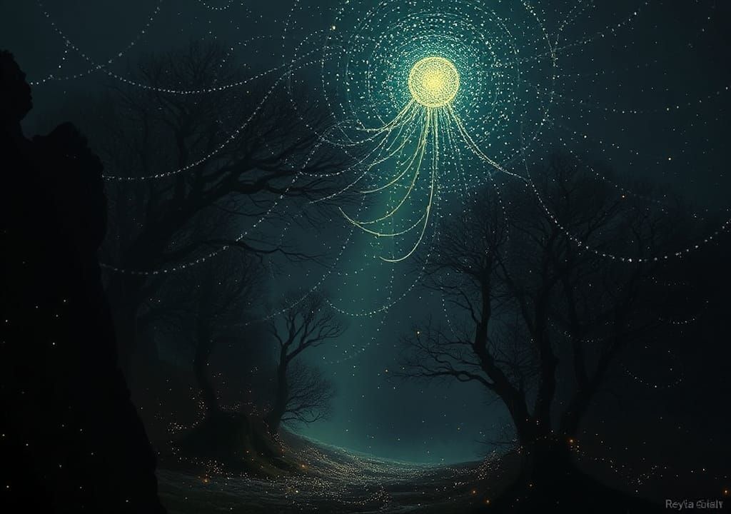 Light Shines in Darkness: Pointillism Photography Concept