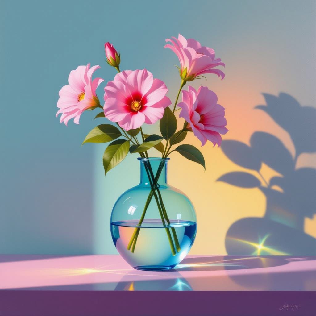 Ethereal Minimalist Vase Painting with 70s Playfulness