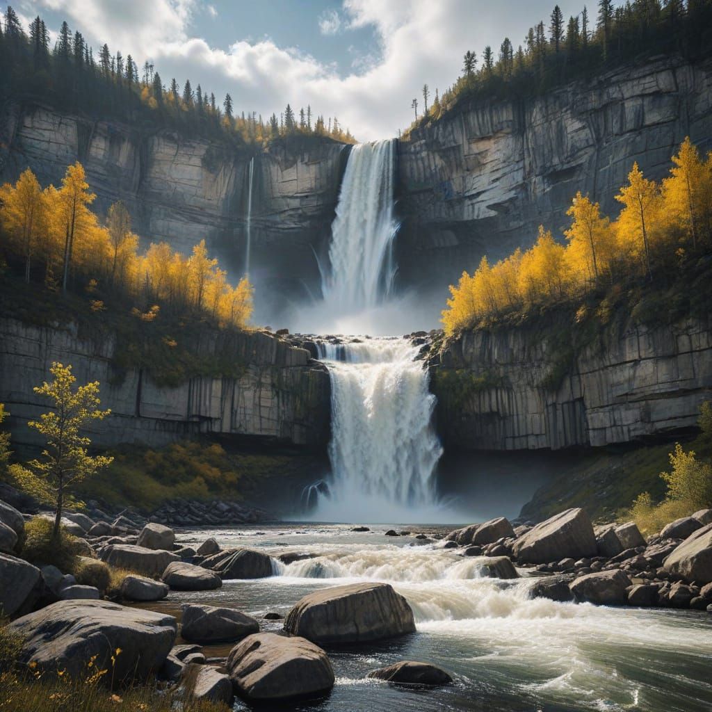 Majestic Rearguard Falls Waterfall in BC National Park