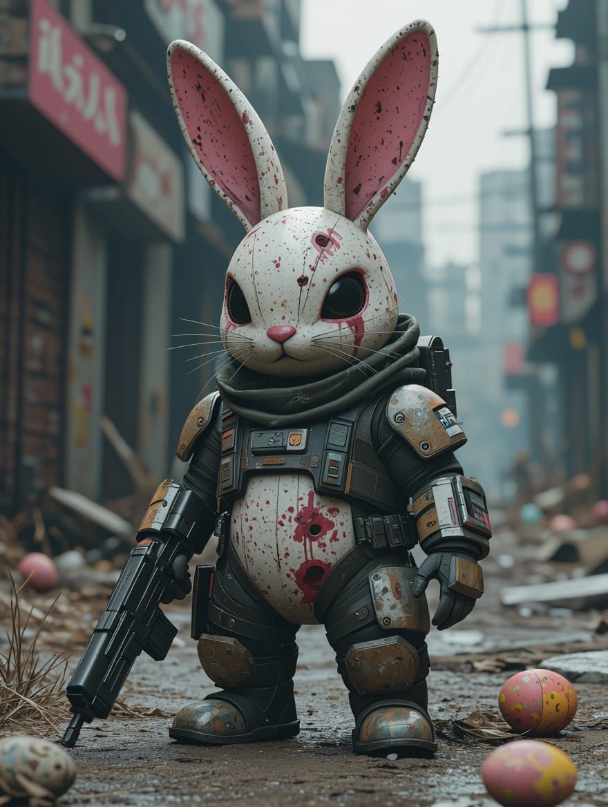 Grungecore Easter Bunny in Dystopian Apocalypse