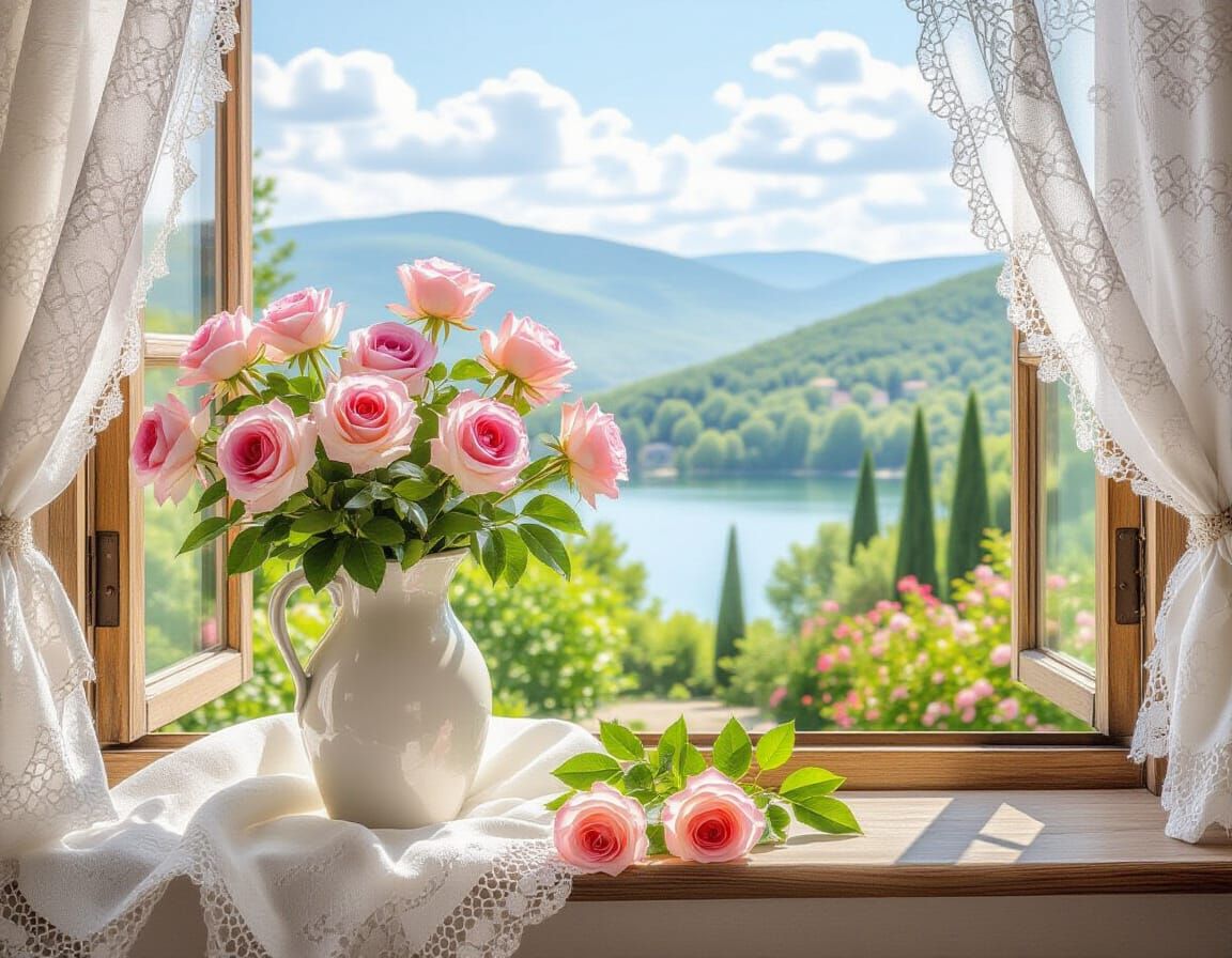 Floral Still Life in Shabby Chic Oil Painting Style