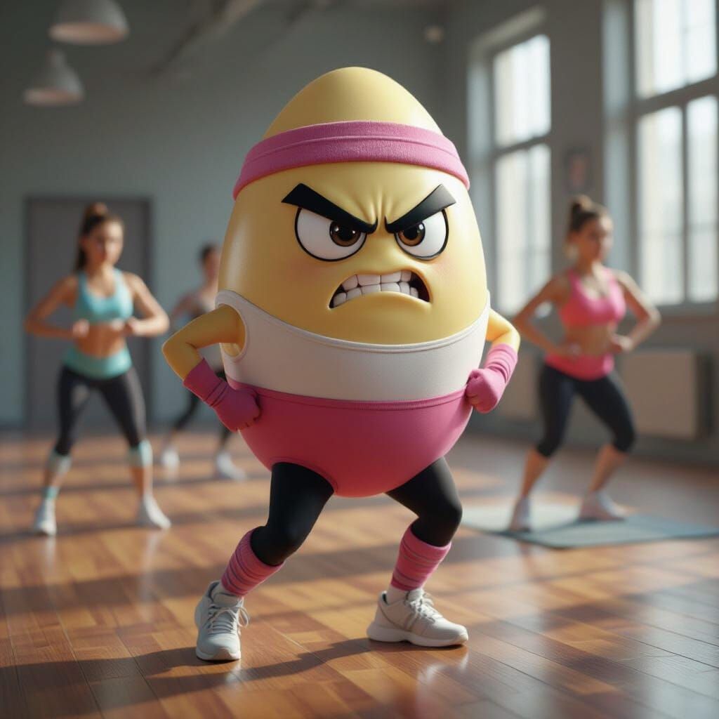 Angry Egg Does Aerobics in Retro Workout Gear