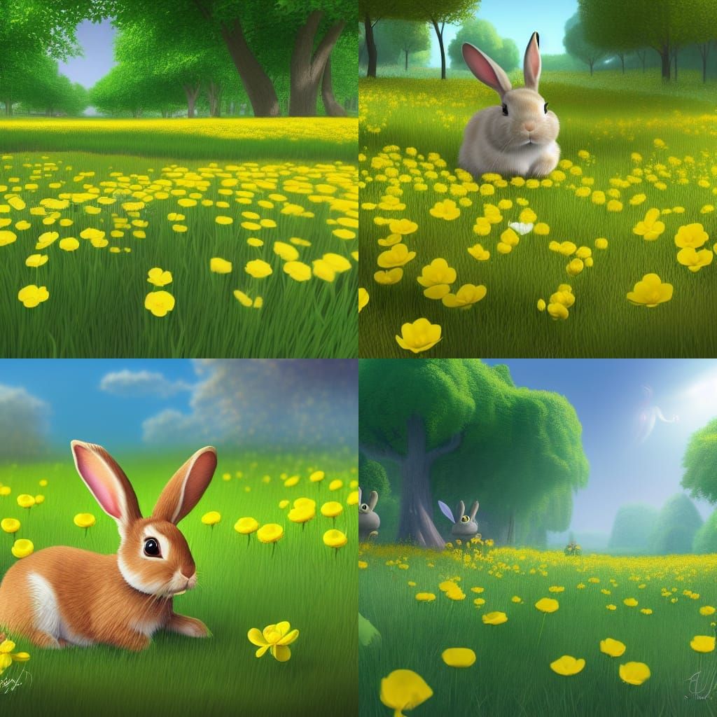 Buttercups and Bunnies in 3D Digital Art