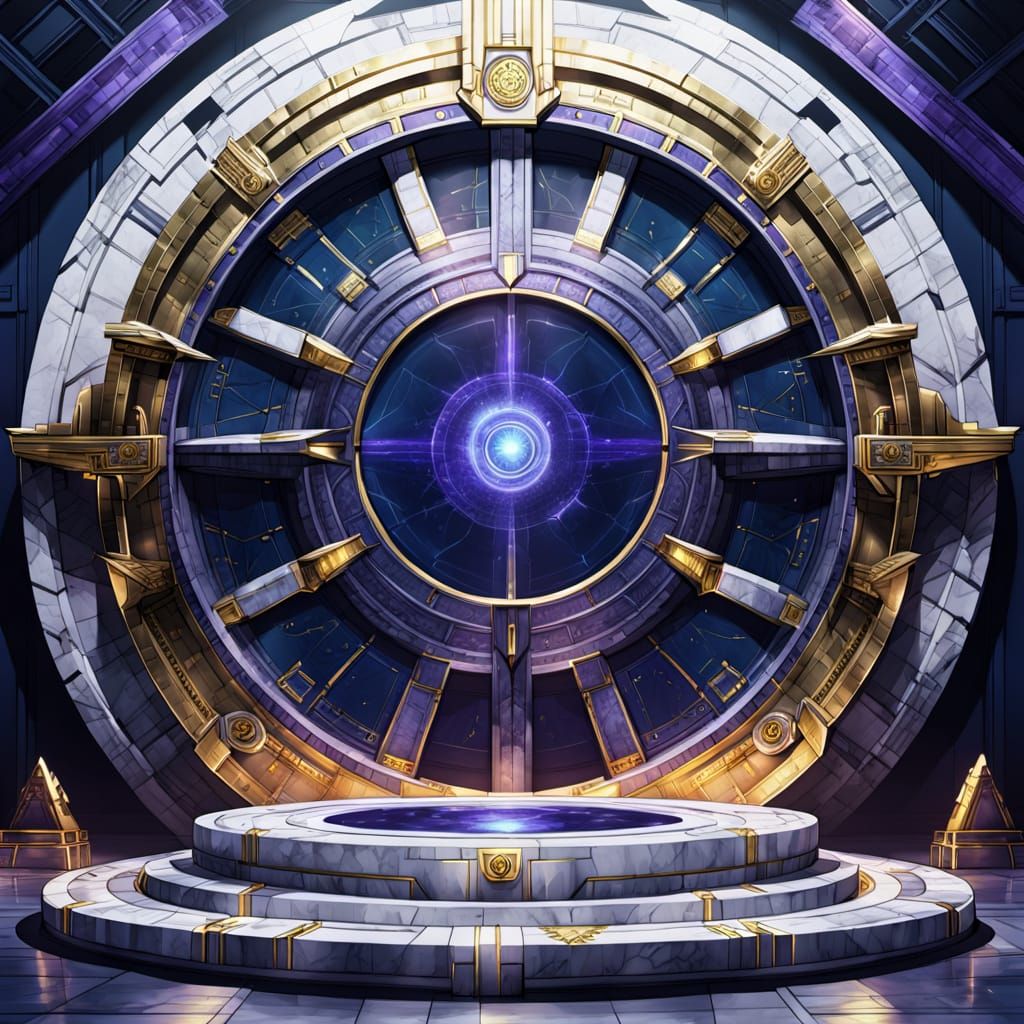 Marble Stargate in Military Hangar: Comic Book Art