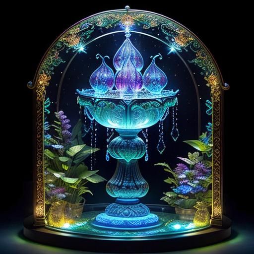 Glass Fairy Fountain at Midnight Hour