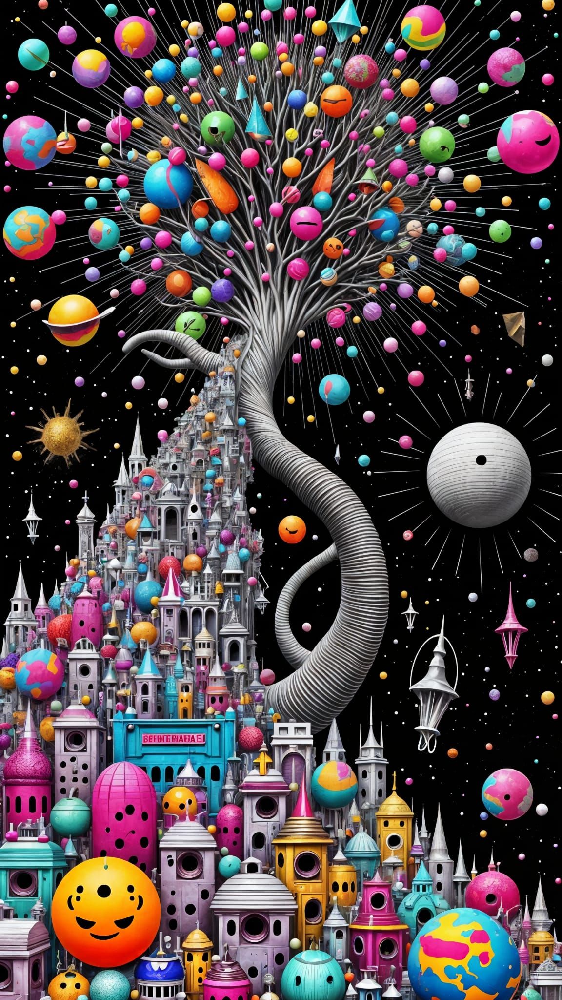 Conceptual Cityscapes with Flowing Trees