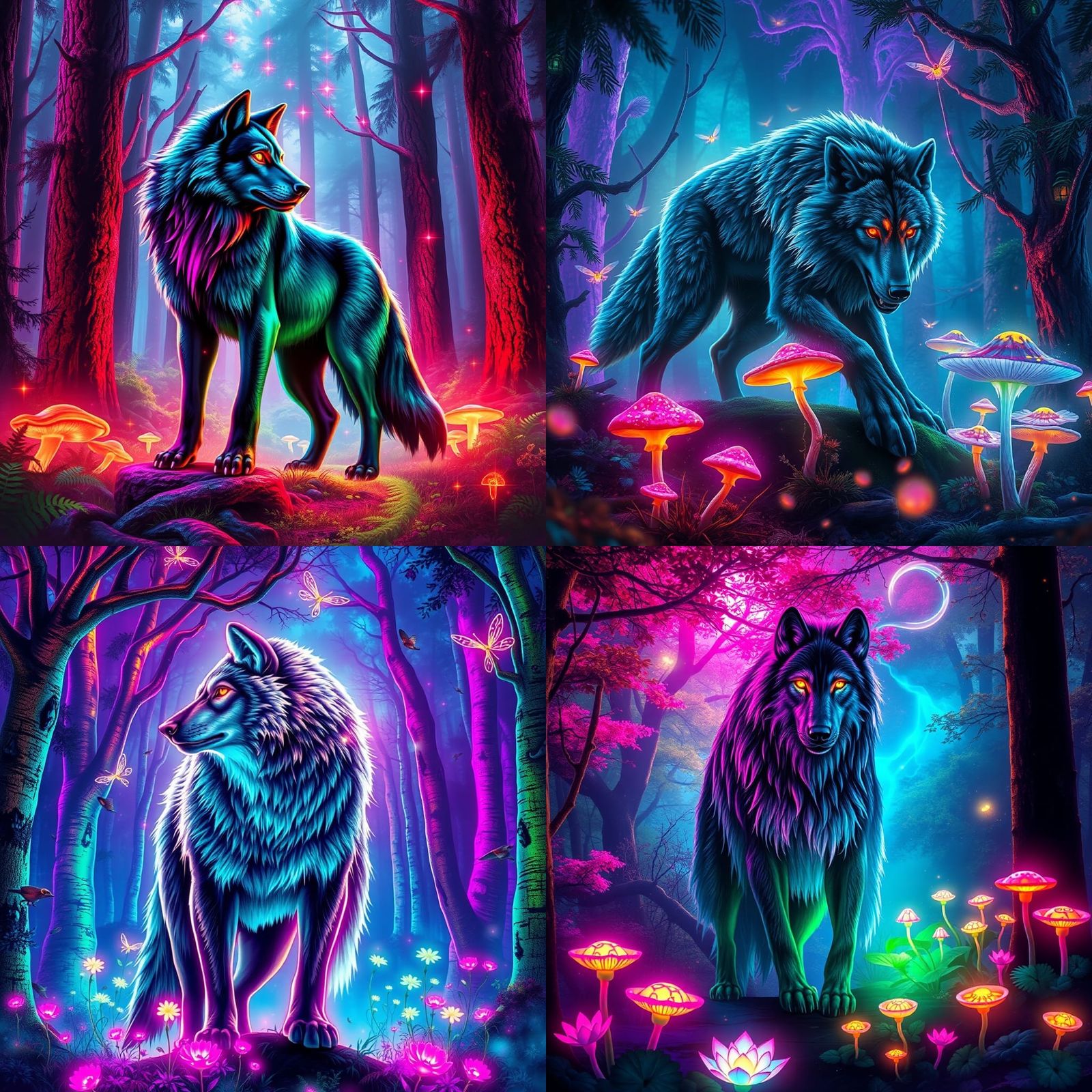 Neon Werewolf in Enchanted Forest