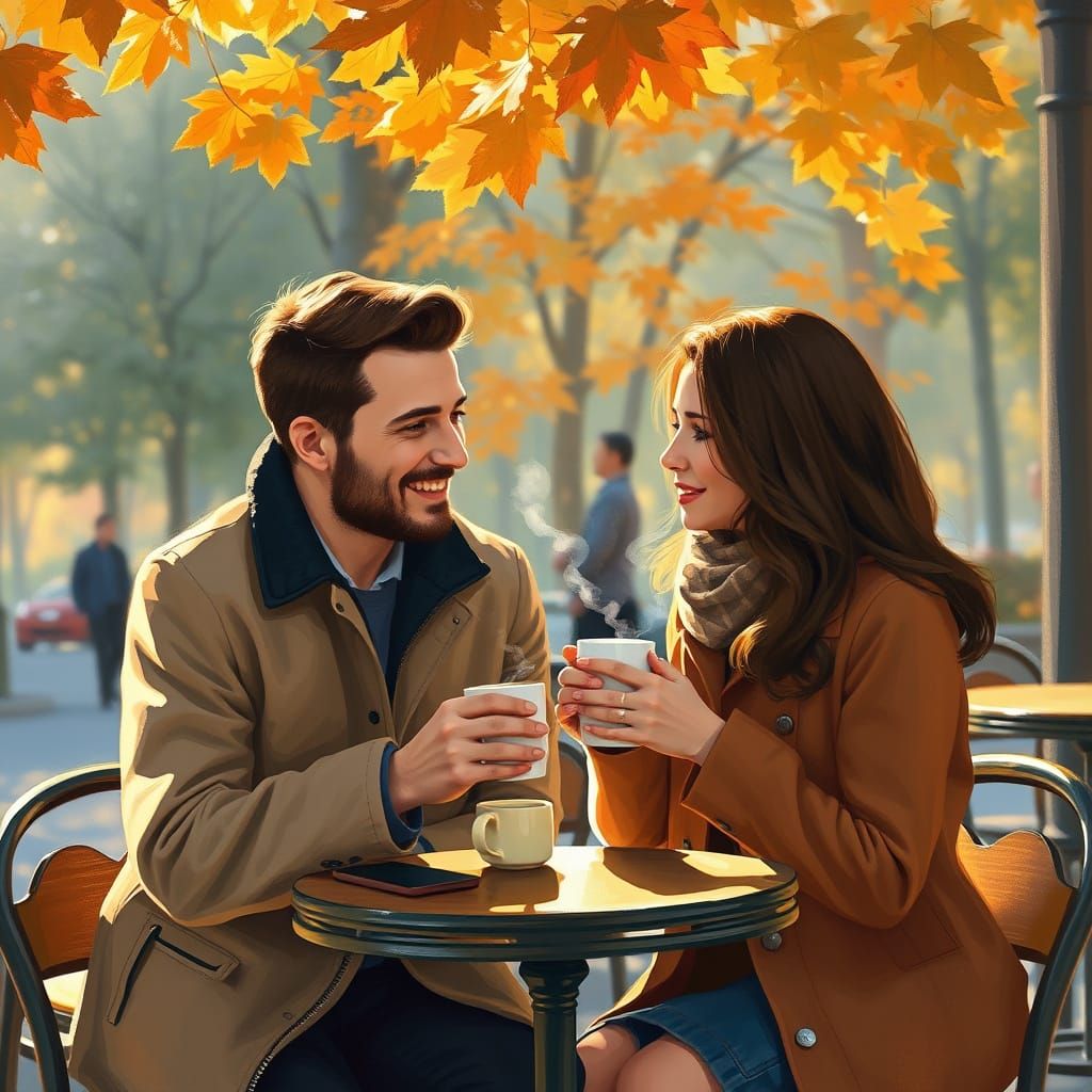 Couple Enjoys Coffee on Cozy Autumn Morning