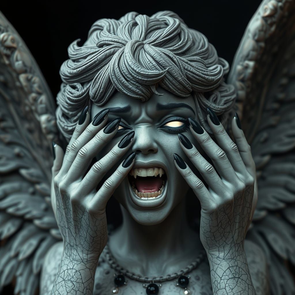Ethereal Dark Angel with Gothic Stone Skin and Glowing Eyes