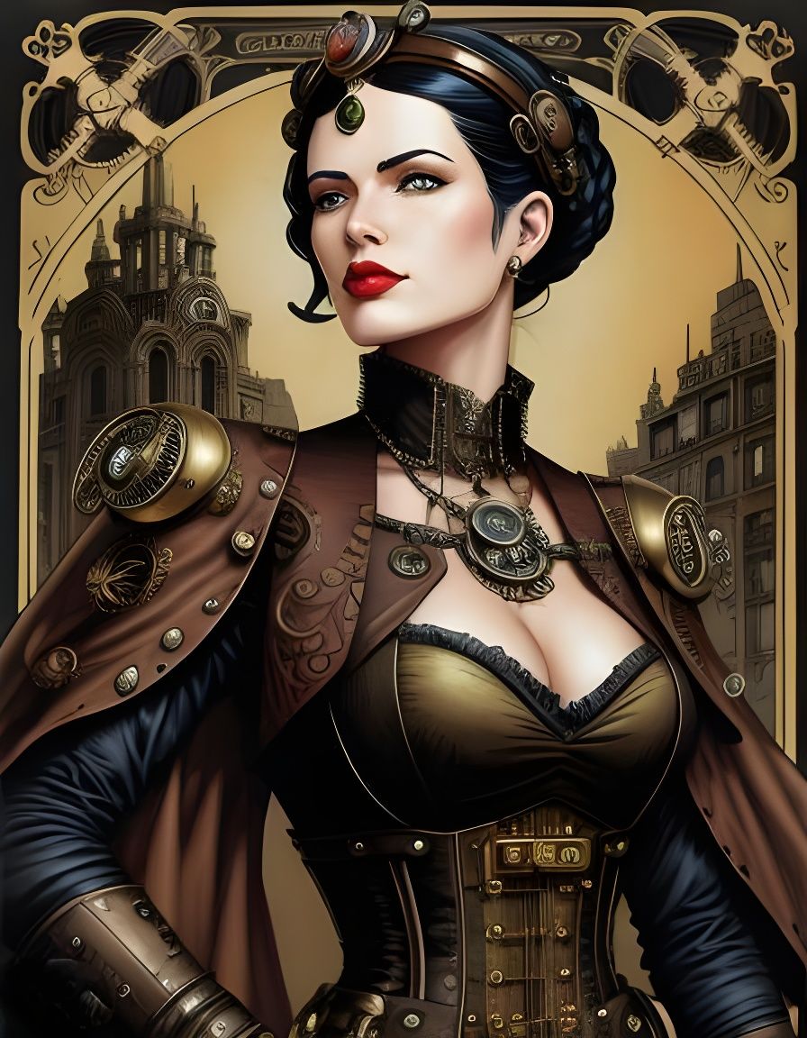 Steampunk Fashion Model in Art Deco Style