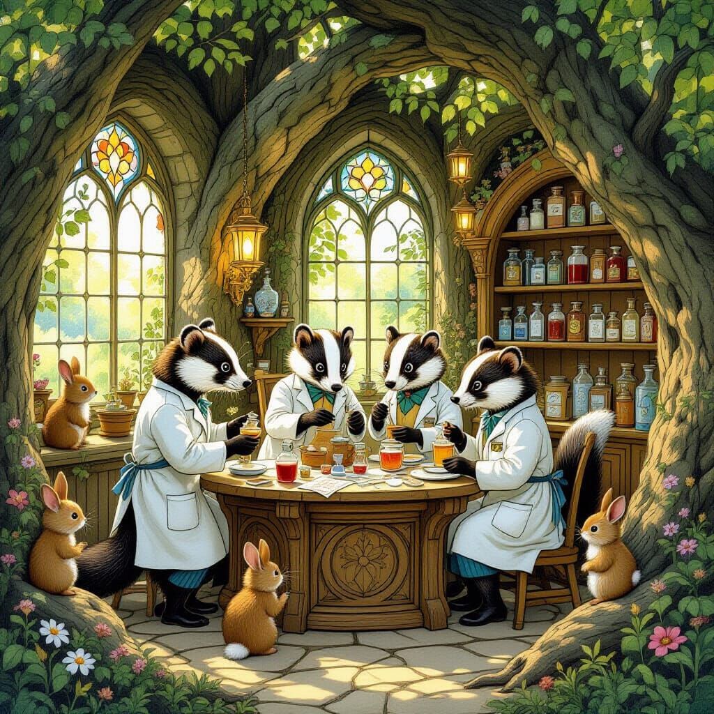 Whimsical Woodland Apothecary with Badger Pharmacists