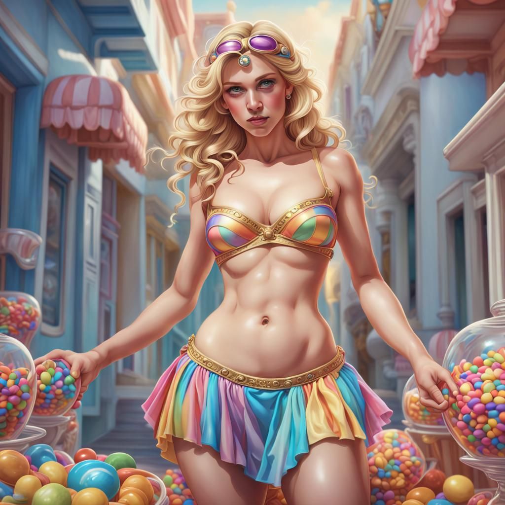 Blonde Goddess in Whimsical Candy Art Style