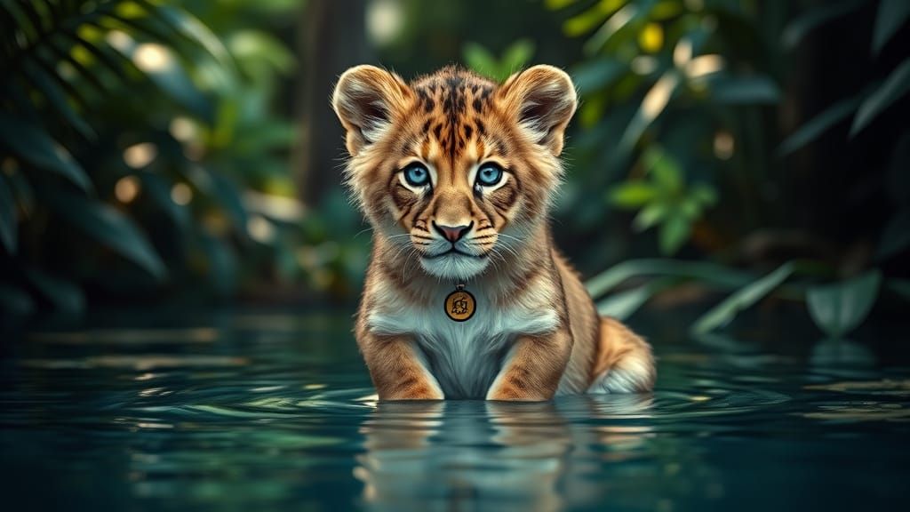 Blue-Eyed Lion Cub in Hyperrealistic Style