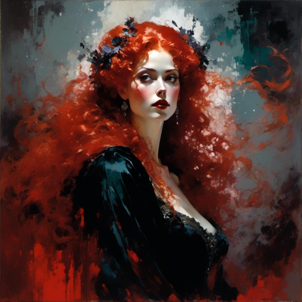 Vampiress Elena as Bride of Dracula, Oil Painting