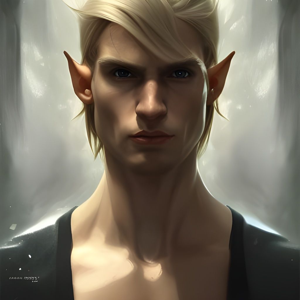 Menacing Male Elf Portrait in Hyperdetailed Style