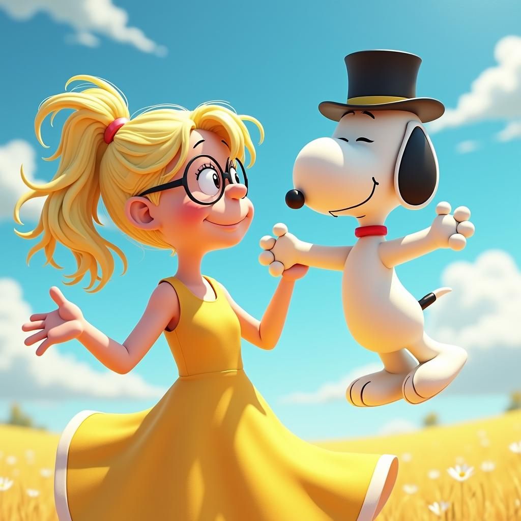 Snoopy and Girl Dancing in Anime Style