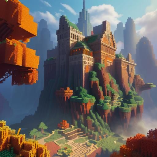 Minecraft Character in Blocky Pixel Art Landscape
