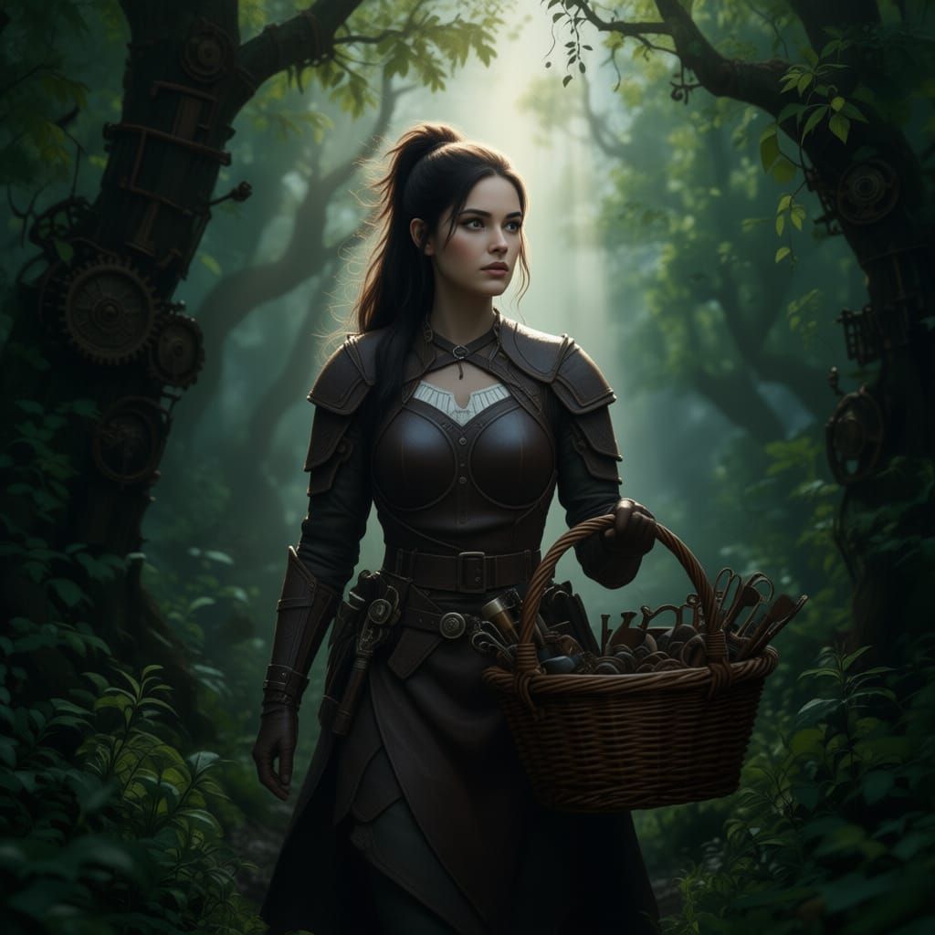 Huntress at Forest Edge in Matte Painting Style