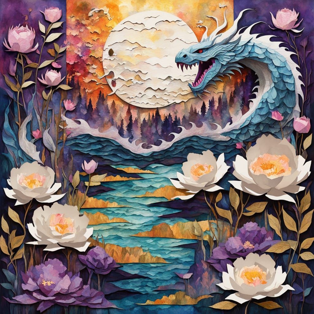 Paper Dragons in a Glittering World: Mixed Media Illustratio...