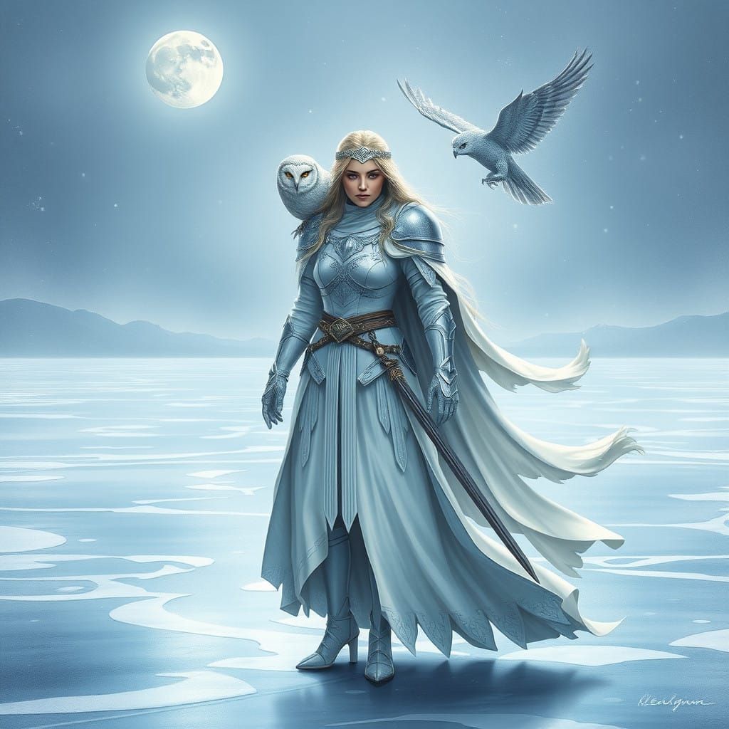 Regal Warrior Woman Under Half Moon Glow