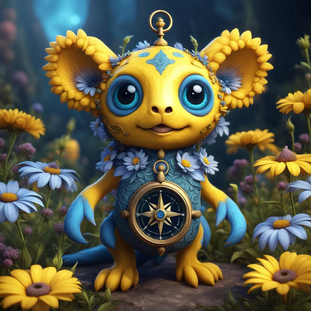 Cute Creature with Compass in a Fantasy Art Style