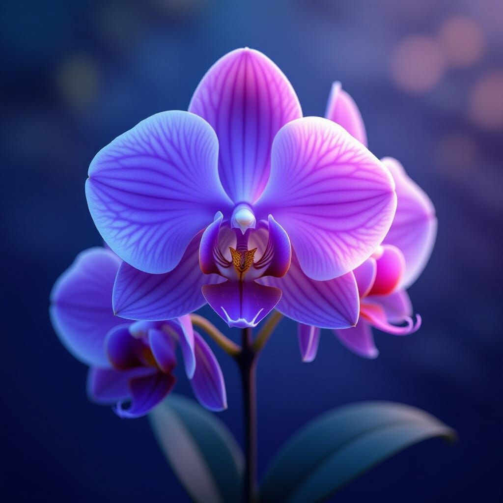 Ultra Realistic Purple & Blue Orchid in Matte Painting Style