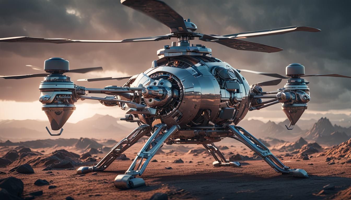 Futuristic Round Helicopter with Intricate Mech Details