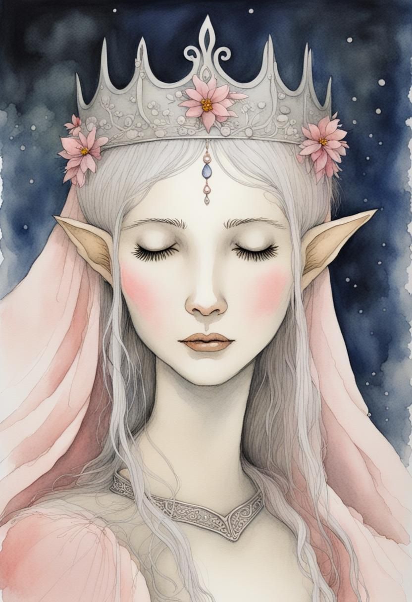 Elegant Elf Princess in Watercolor Style