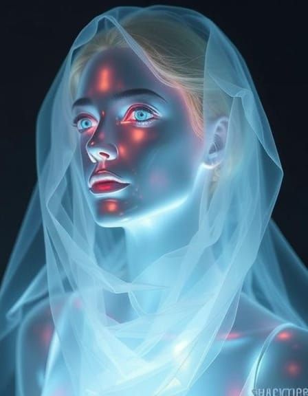 Hyperlucent Woman in Holographic Glow, Neoclassical Style