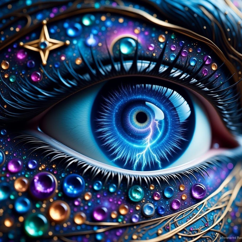 Surreal Eyes in Vibrant Blue with Lightning-Iridescent Lashe...