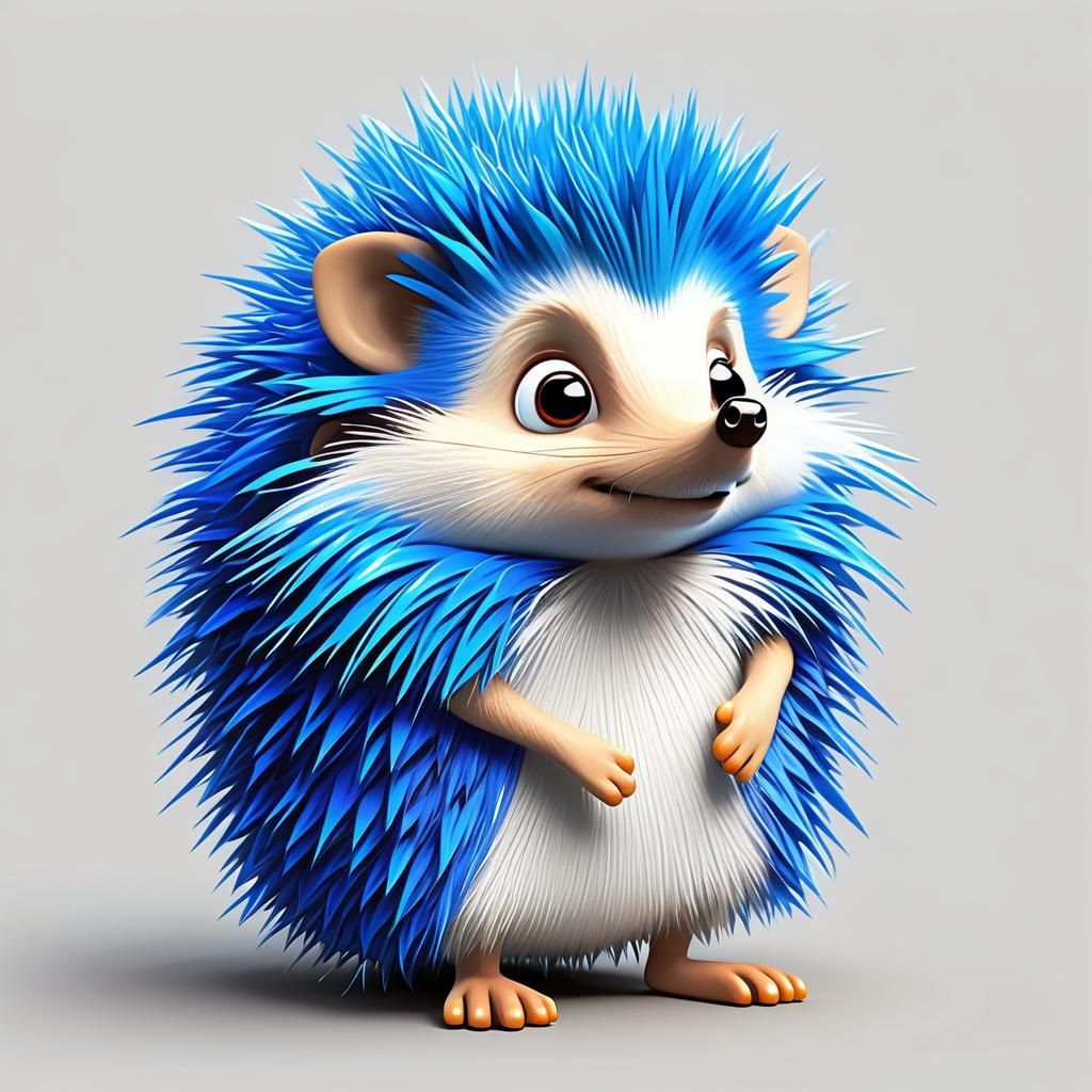 Cartoon Hedgehog with Blue Perm