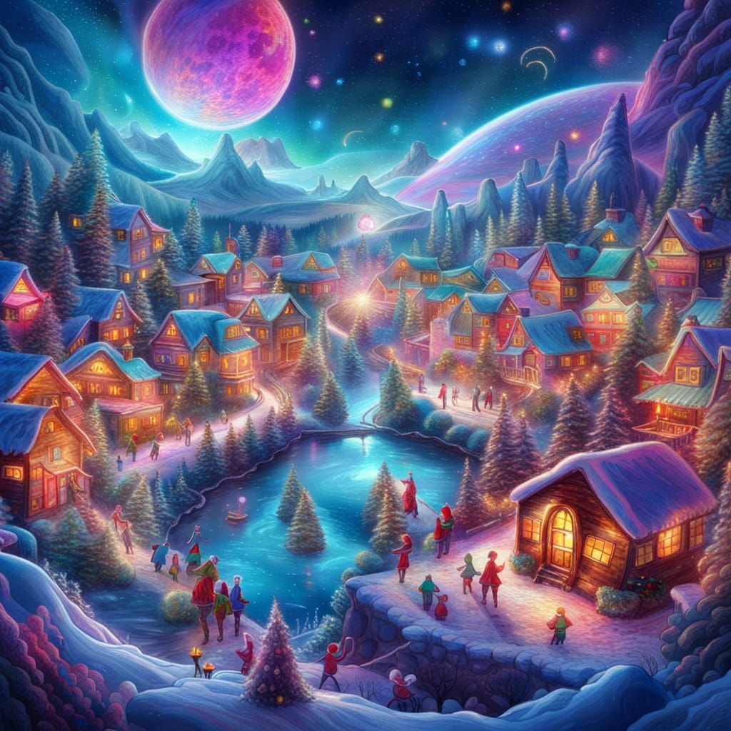 Santa's Christmas Village: A Holographic Astral Illustration