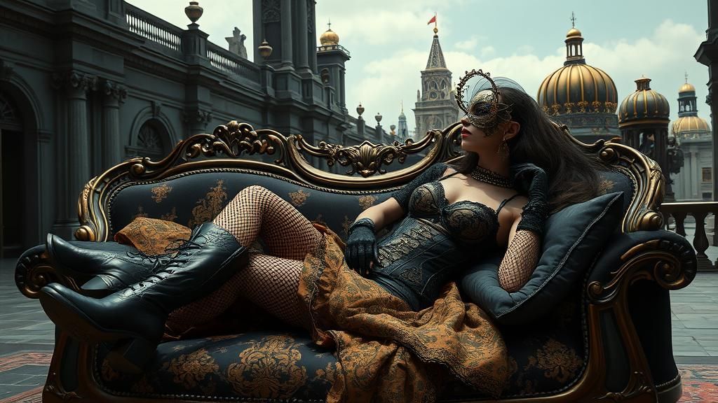 Ornate Steampunk Woman in Baroque Museum