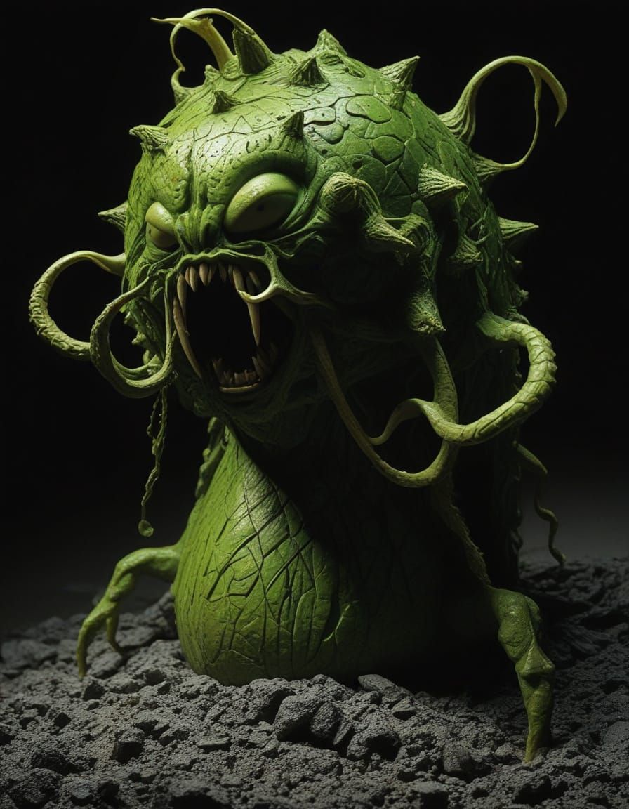 Grotesque Avocado Creature Emerges from Shadows in Film Noir...