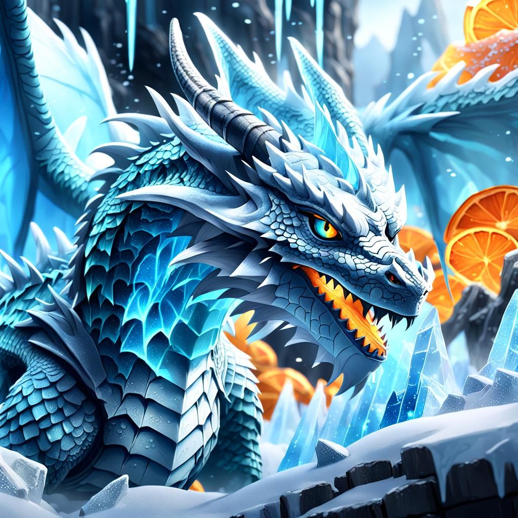 Icy Blue Dragon in Anime Key Visual Style
