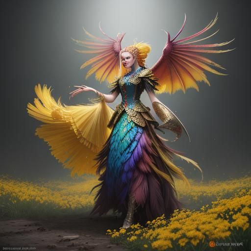 Dragon Peacock Woman in Pixar-Style Digital Art