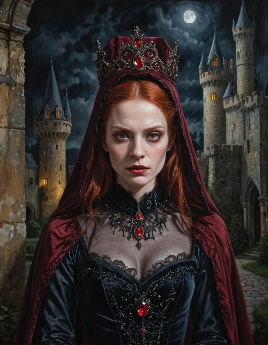 Eerie Vampire Portrait in Gothic Surrealist Style