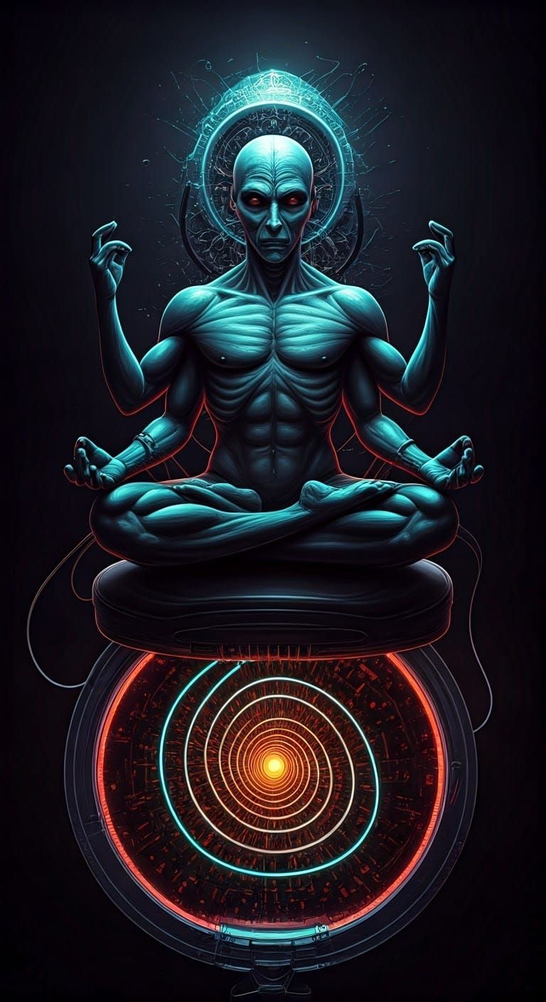 Cosmic Meditation in Neon Digital Chaos