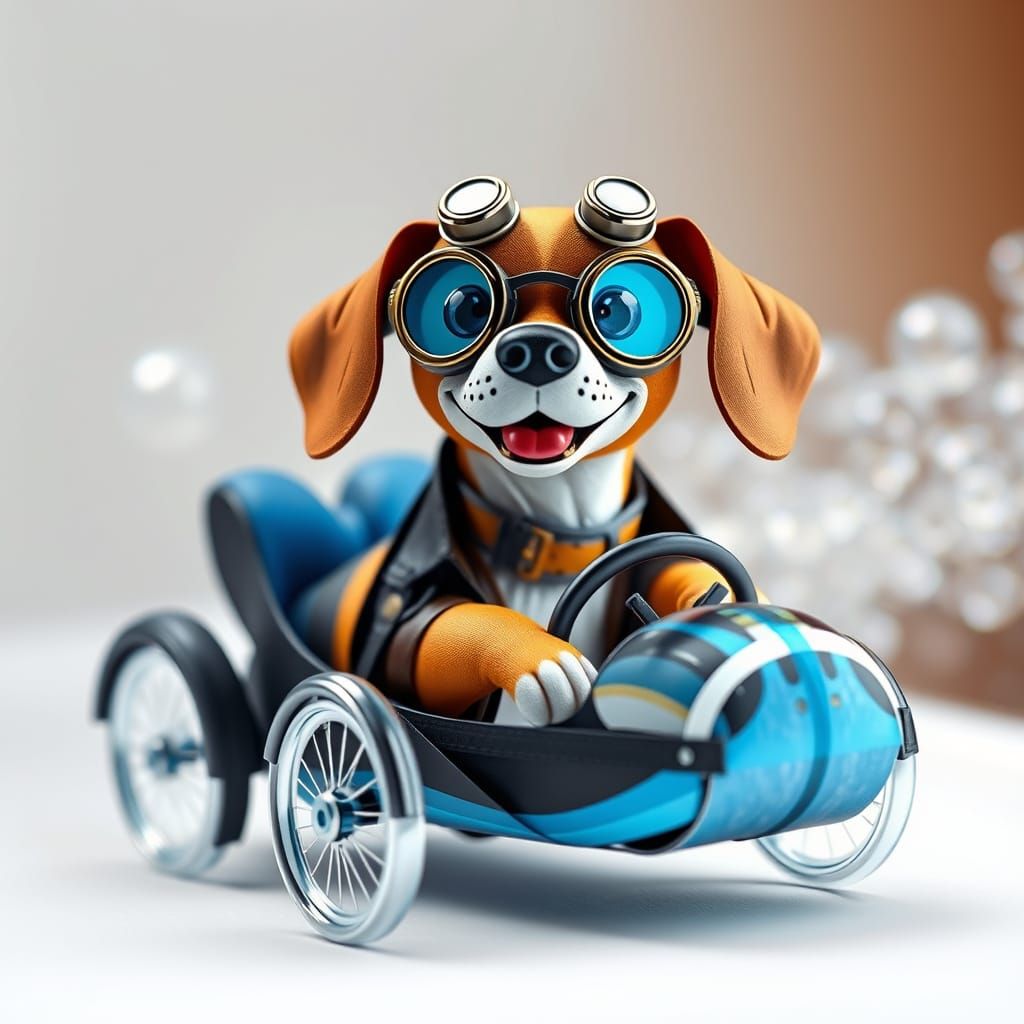 Steampunk Beagle Drives a Bubble Car