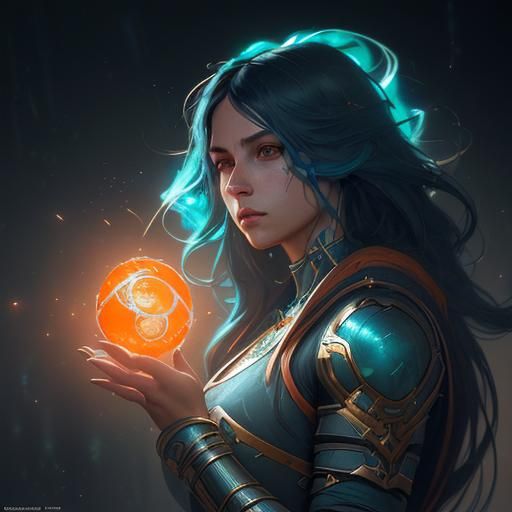 Celestial Woman with Wings in Art Nouveau Style