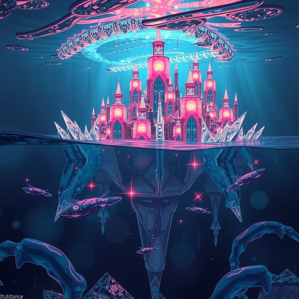 Bioluminescent Metropolis Undersea: A Gouache-esque Vision