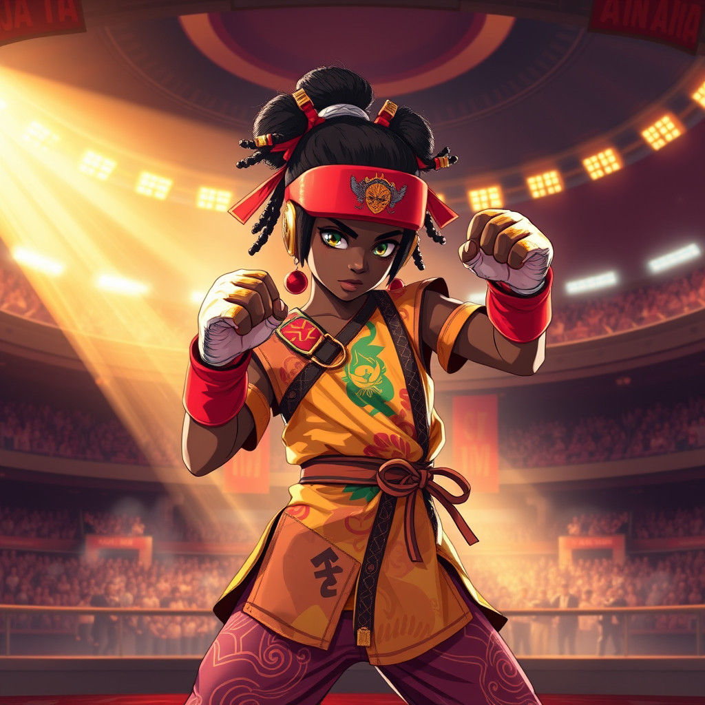 Ugandan Girl Fighter in Studio Trigger Anime Style