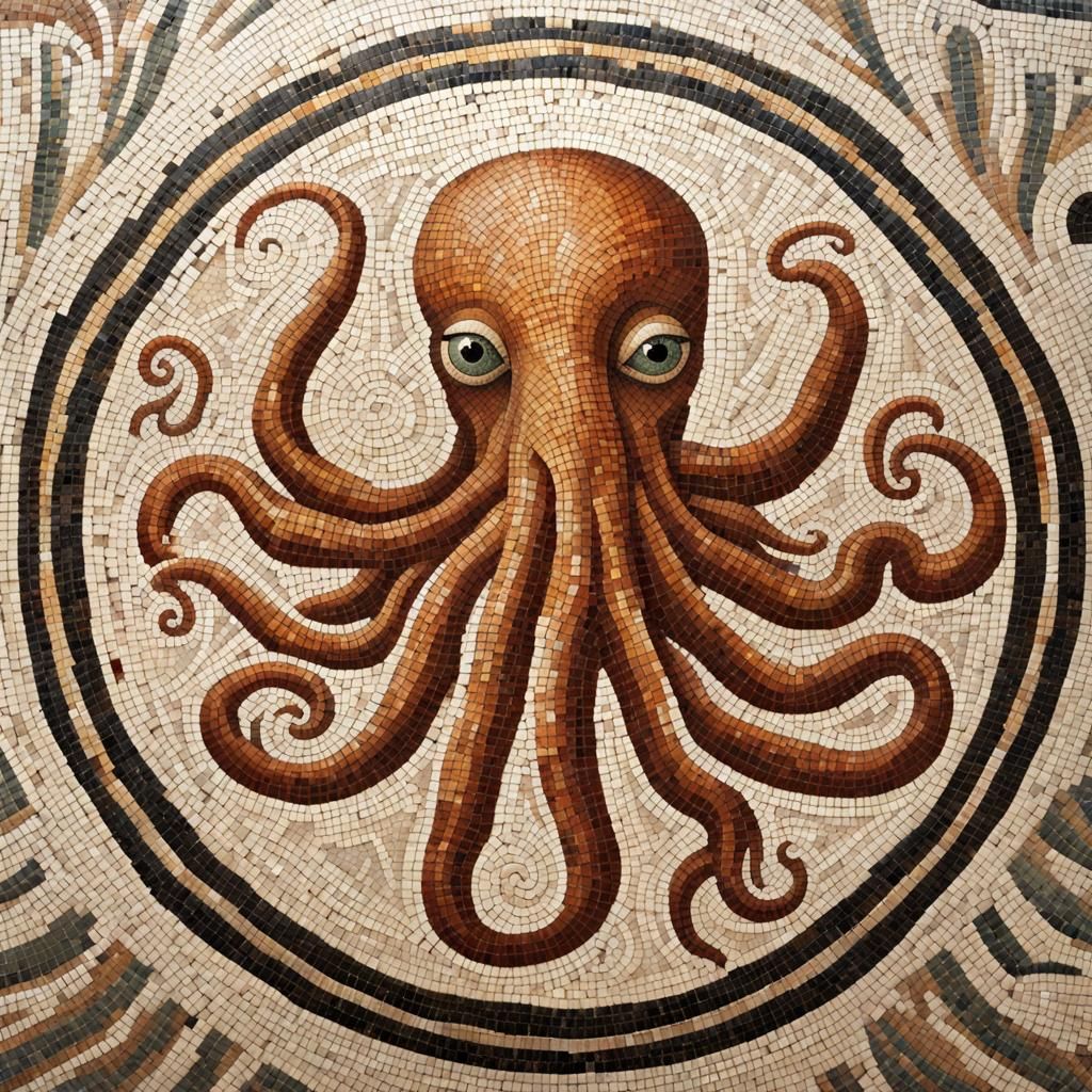 Ancient Roman Mosaic Portrait of an Octopus