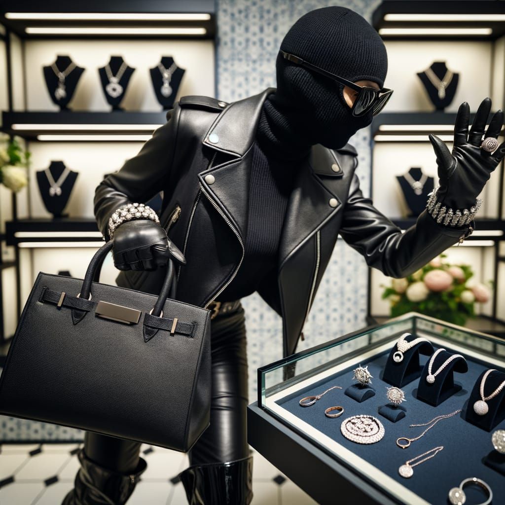 High-Stakes Heist in a Sleek Black Leather Outfit