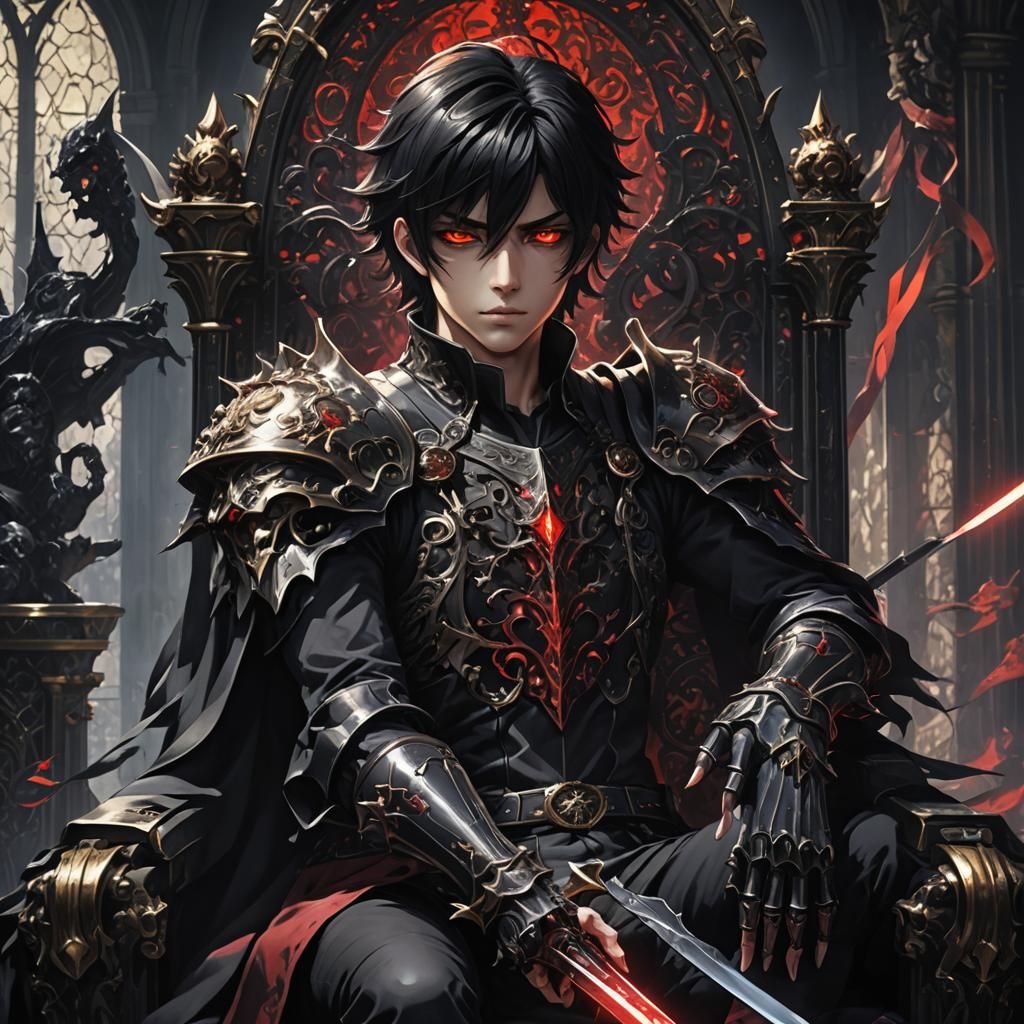Anime Boy on Throne in Dark Fantasy Style