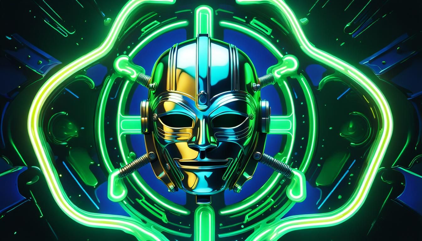 Futuristic Art Deco War Mask in Neon Light