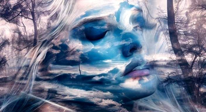 Melancholic Double Exposure: Woman's Grief and Loss