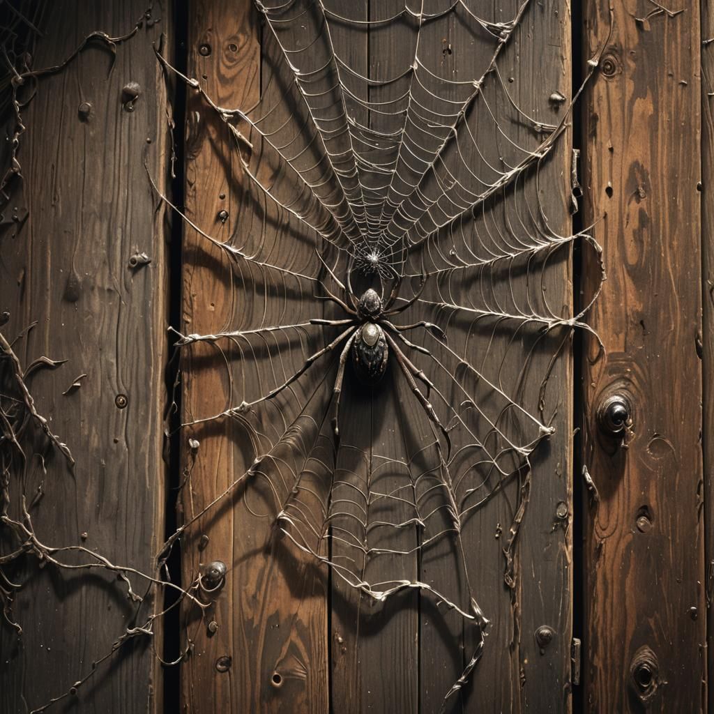 Eerie Spiderweb on Old Door in Dark Fantasy Style
