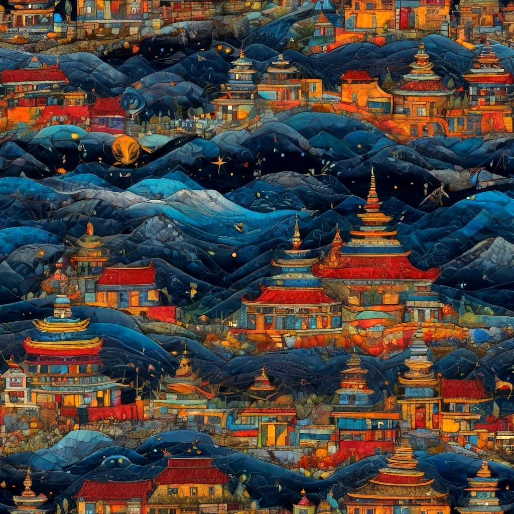 Tibetan Village in the Himalayas: A Colorful Quilted Masterp...