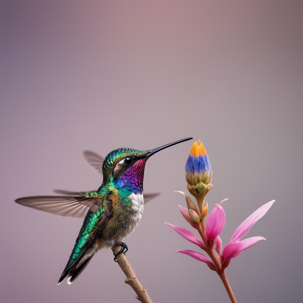 Tiny Hummingbird on Fingertip: Macro Photography